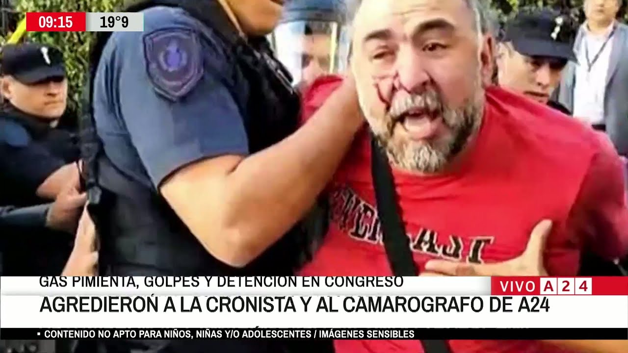 🔴 BRUTAL AGRESIÓN AL EQUIPO DE A24 EN EL CONGRESO: VARIOS MEDIOS CAPTARON LA DETENCIÓN