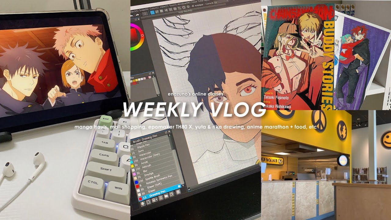 vlog: manga hauls, mall shopping, epomaker TH80, yuta & rika drawing, anime marathon + food, etc