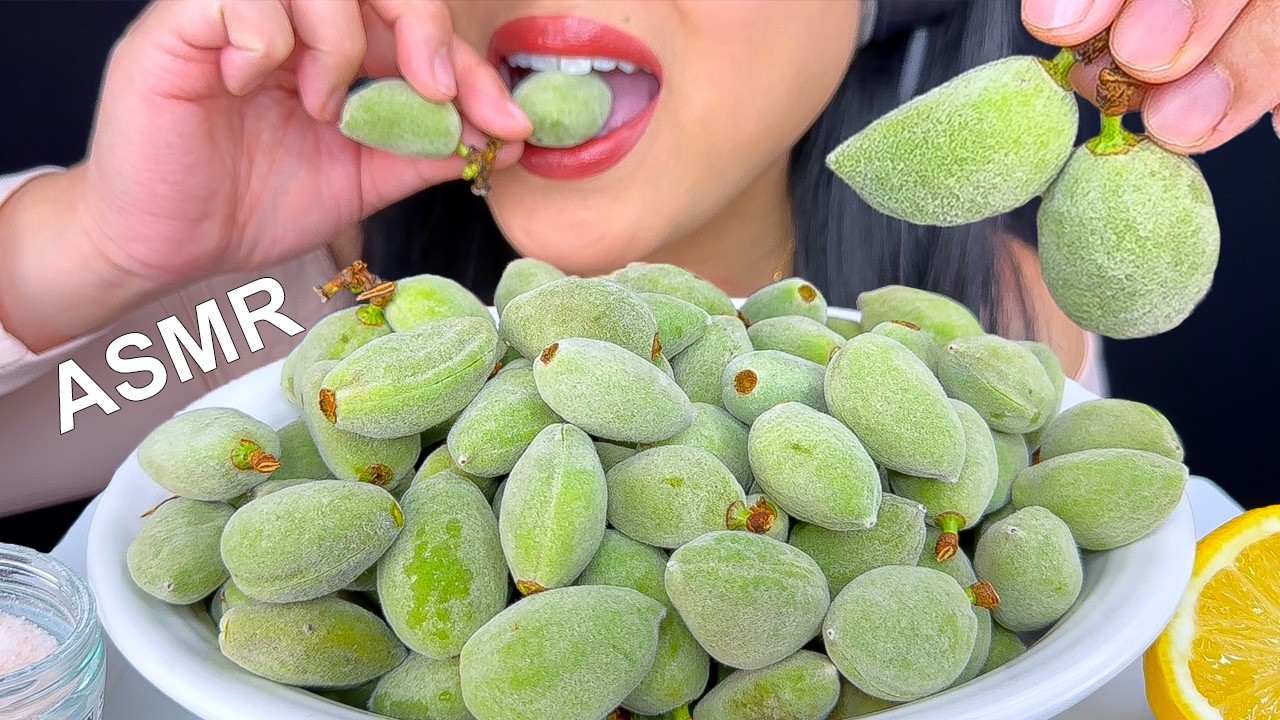 ASMR Raw Green Almonds DIPPED In Sour Fruit Sauce【Mukbang/ Eating Sounds】