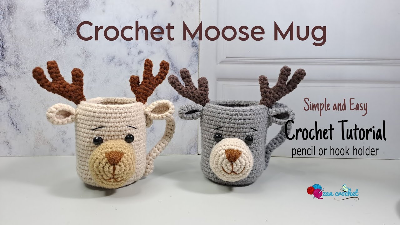 Crochet Moose Mug, Pencil holder, Crochet hook Holder, christmas ornament
