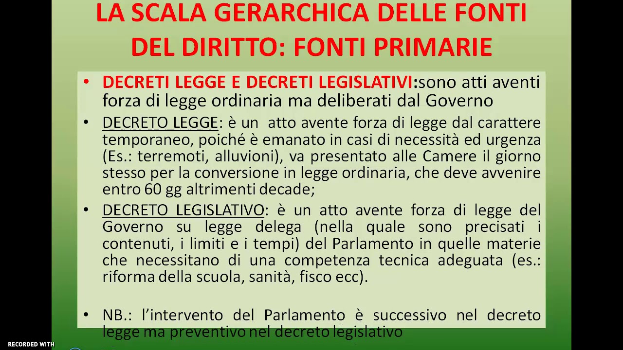 LA SCALA GERARCHICA DELLE FONTI DEL DIRITTO