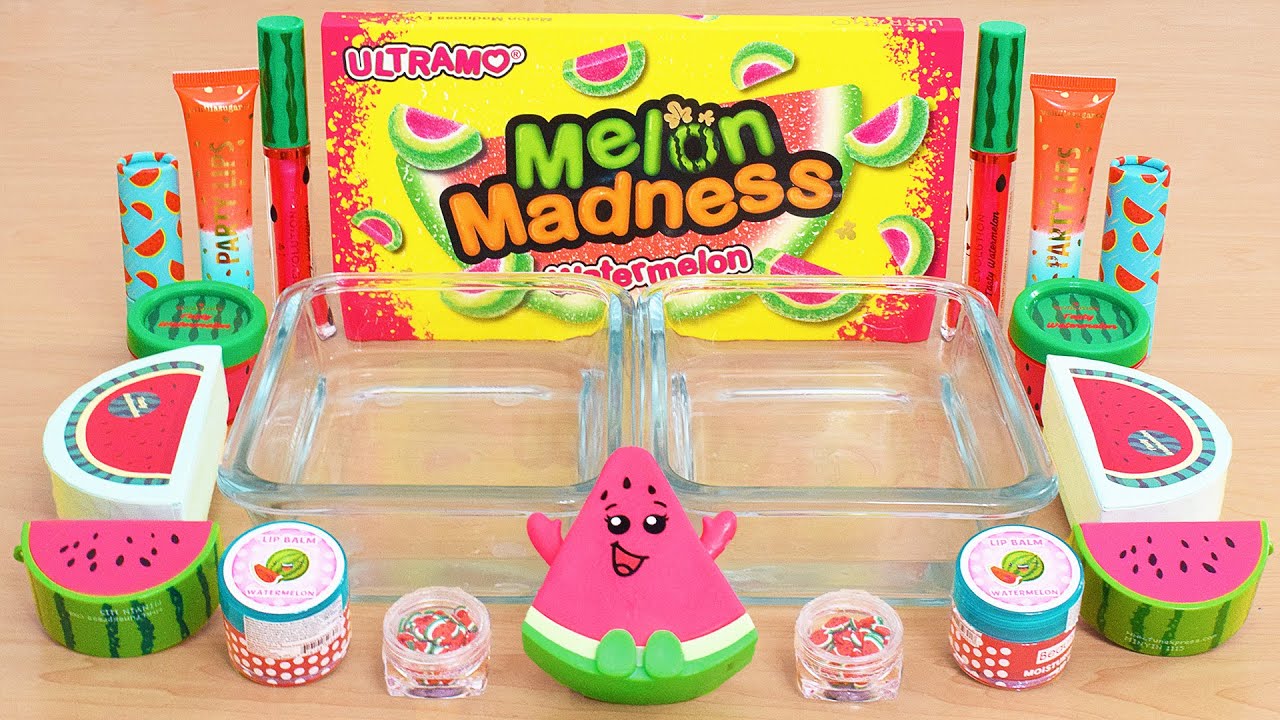 Watermelon Slime - Mixing Makeup Eyeshadow Into Slime ASMR Left vs Right Special Series