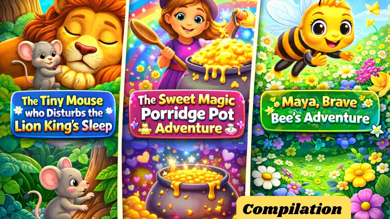 3 Magical Stories for Kids 🦁🐭🍯🐝 | Tiny Mouse, Magic Porridge Pot & Brave Bee Adventure