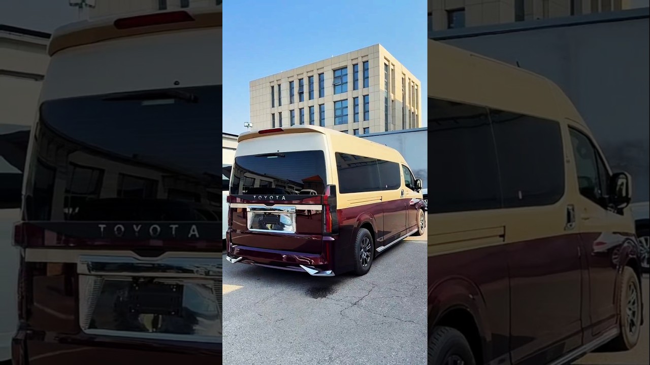 Gold and red two-tone Toyota Hiace series modified business van