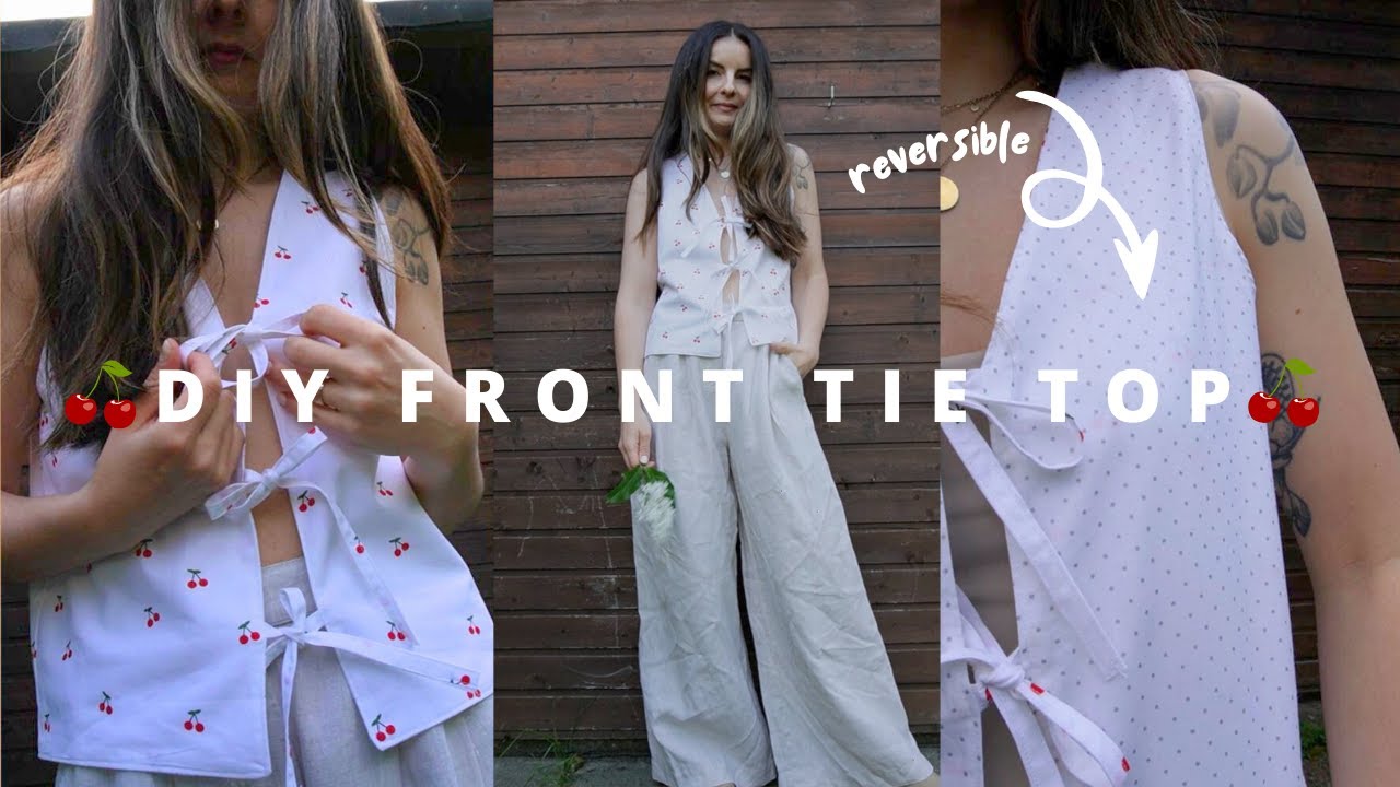 DIY FRONT TIE TOP 🍒 self drafted & reversible! | Beginner friendly sewing tutorial | Owlipop DIY