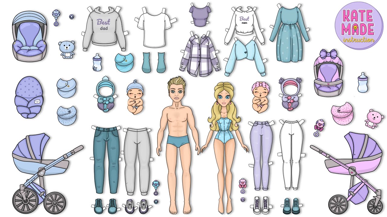 Winter wardrobe for paper dolls family | Tutorial