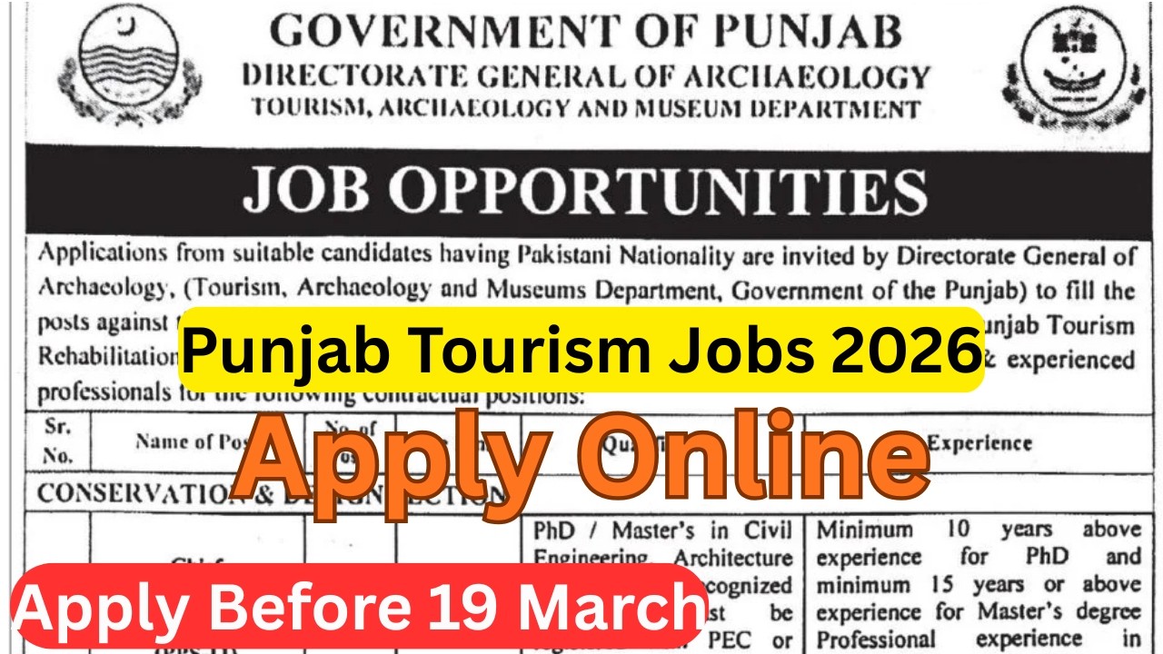 Punjab Archaeology Department Jobs 2026 | Tourism Department Punjab Jobs | Apply Online