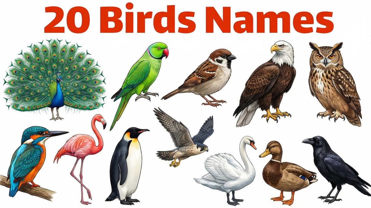 20 Birds Name for Kids | Learn Bird Names in English | Educational Video