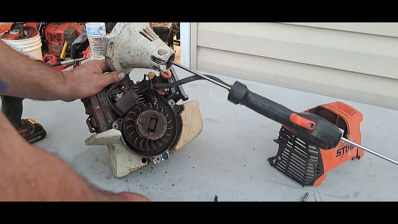 Parte#1. LDESBROZADORA STIHL 111R .DURA DE PRENDER Y NO ACELERA ,NO TIENE FUERZA. (ARBOL LEVAS MALO