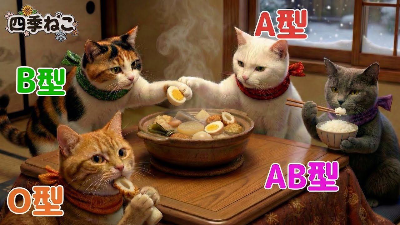 【血液型あるある】AI猫の冬のおでんの食べ方🐱🍢【四季ねこ】