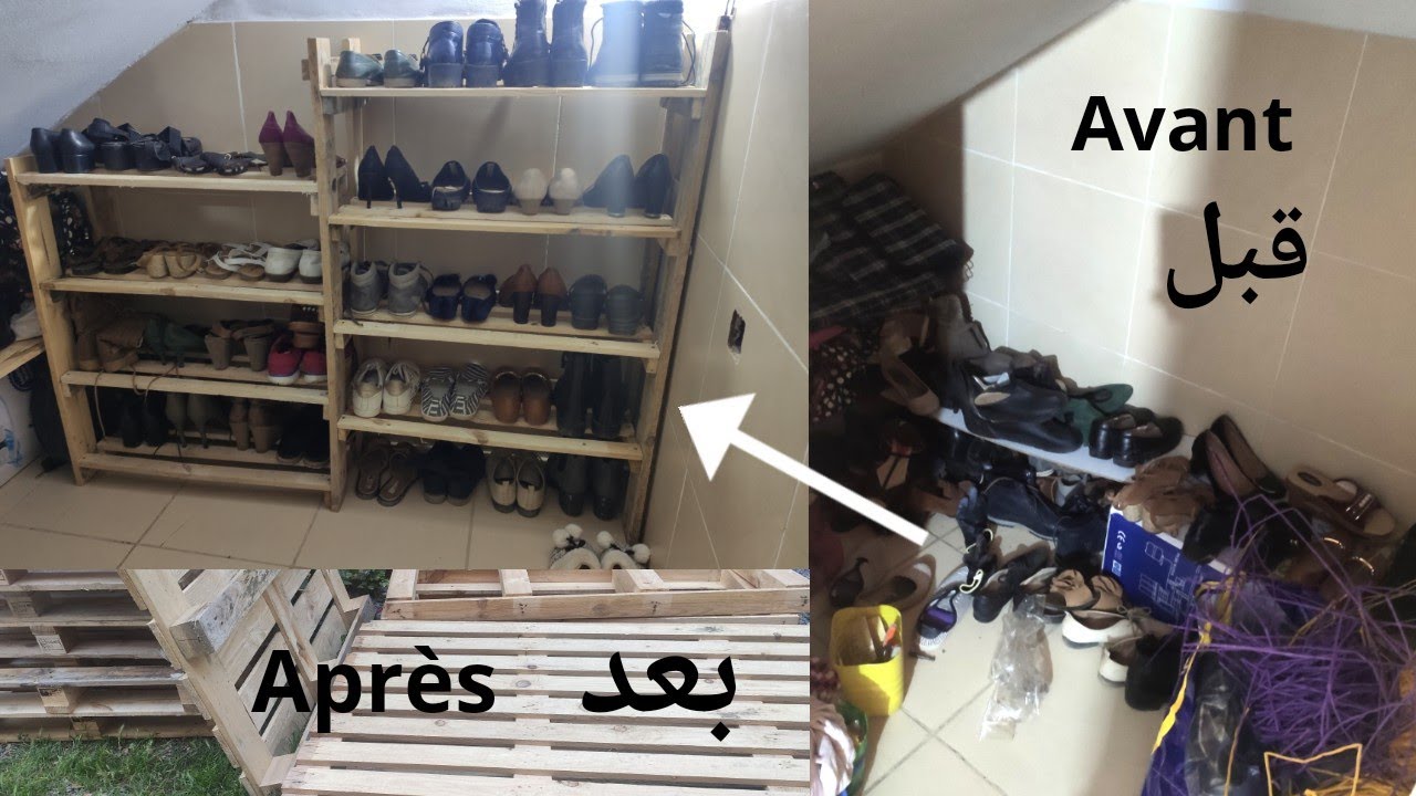 طريقة صنع حامل الأحذية بخشب الباليت/Comment faire un étagere à chaussures avec du bois de palettes