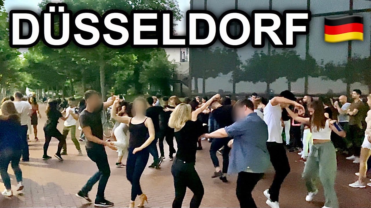 [4K] Friday Night Walk in D&uuml;sseldorf Germany - Public Dance at the Rhine River