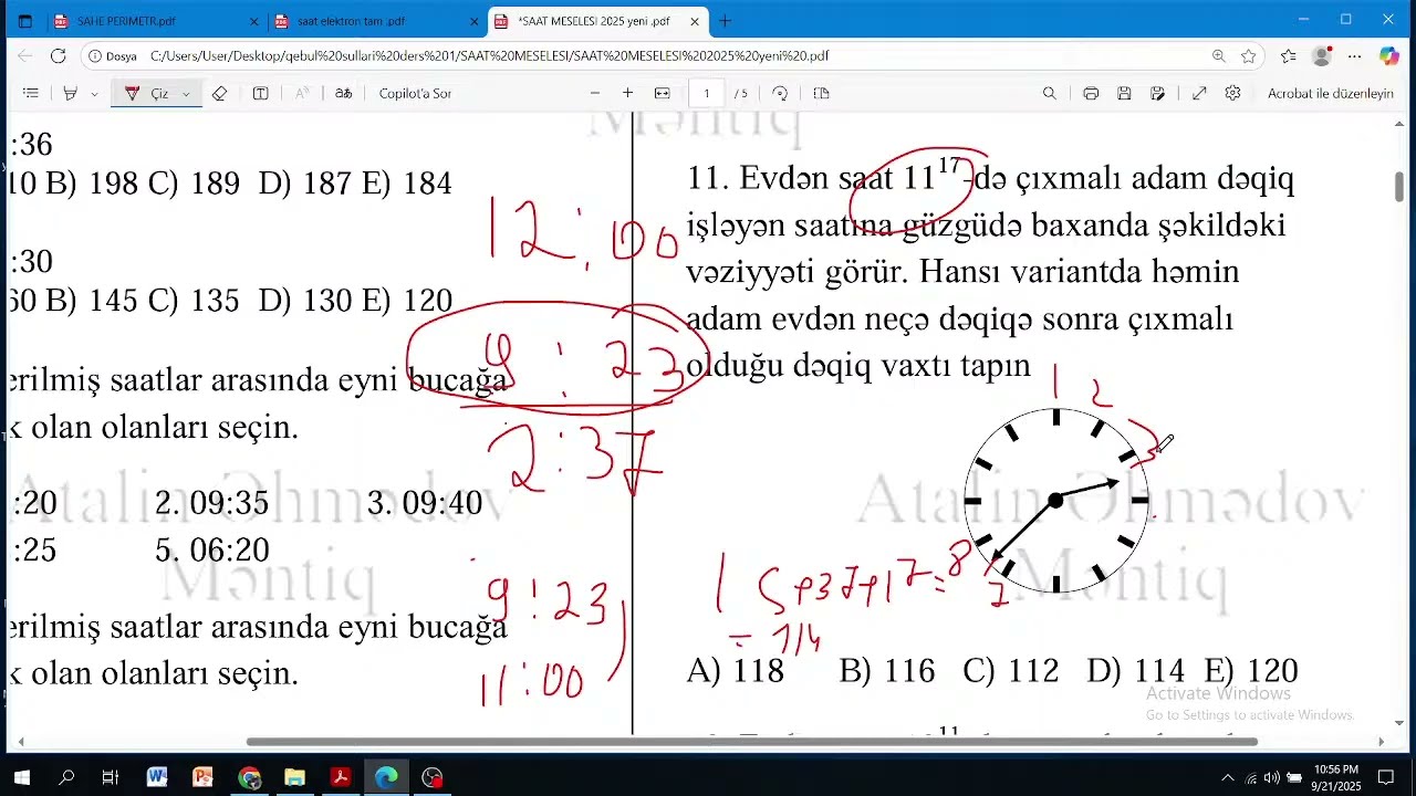 Dövlət qulluğu məntiq-  Məntiq Saat və Sahə sualların izahı - 25.09.2025 Atalin Ehmedov #məntiq
