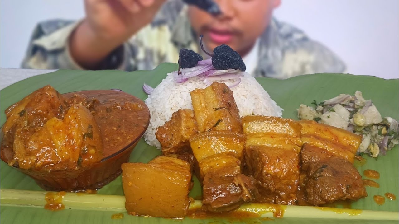 Eating Very Spicy Pork Curry with Rice & stink bean chutney/Pork Mukbang/northeast India Mukbang