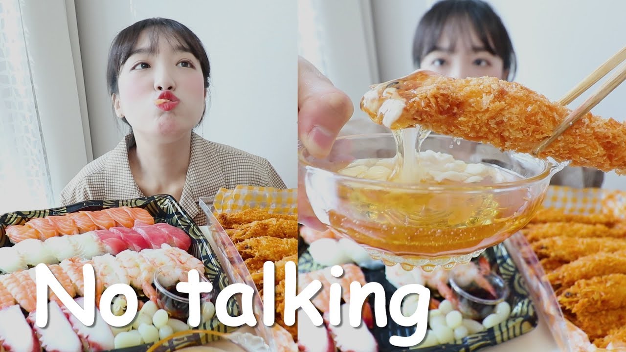 초밥과 새우튀김 노토킹(No talking) 먹방 _ No bgm, No talking