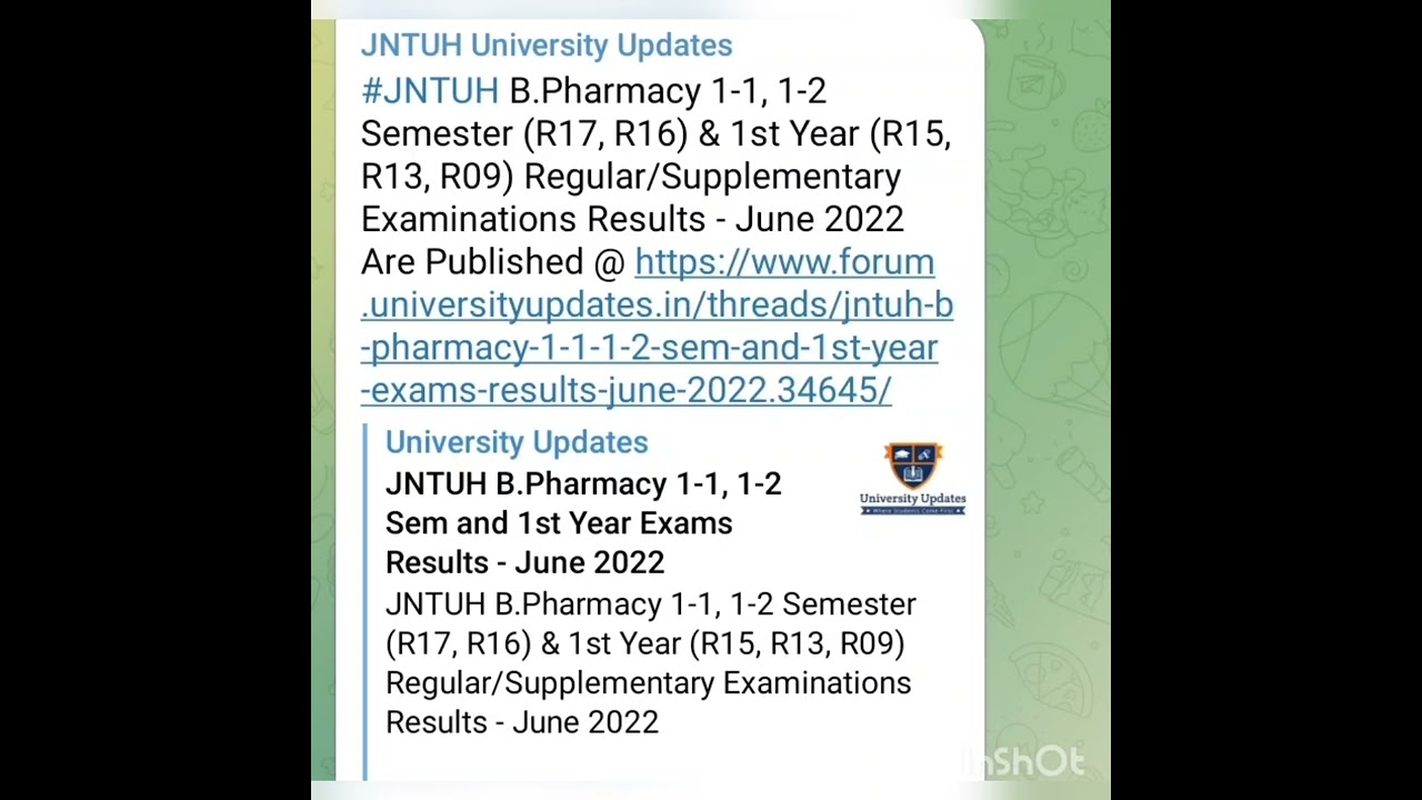 JNTUH B.Pharmacy 1-1, 1-2 Sem and 1st Year Exams Results - June 2022 Announced
