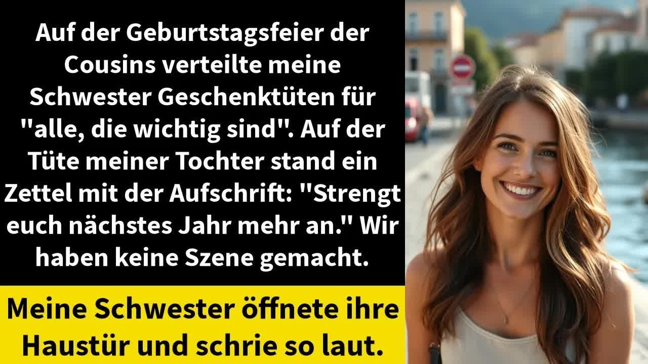 Auf der Geburtstagsfeier der Cousins verteilte meine Schwester Geschenktüten für ＂alle,