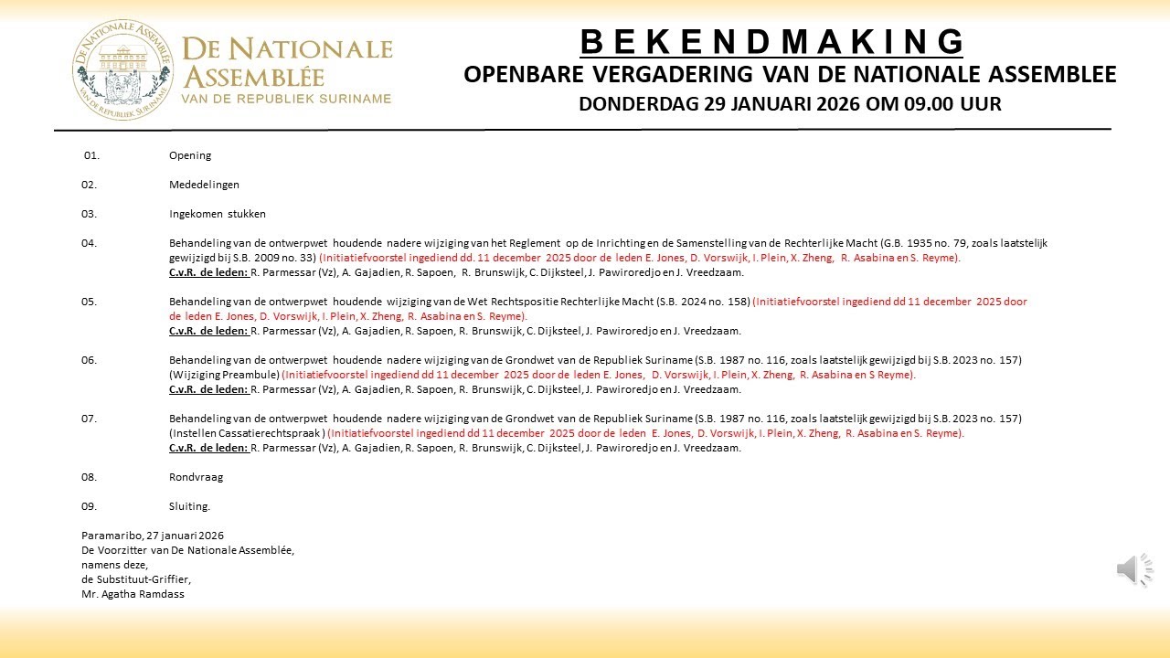 29 JANUARI 2026 - OPENBARE VERGADERING VAN DE NATIONALE ASSEMBLEE