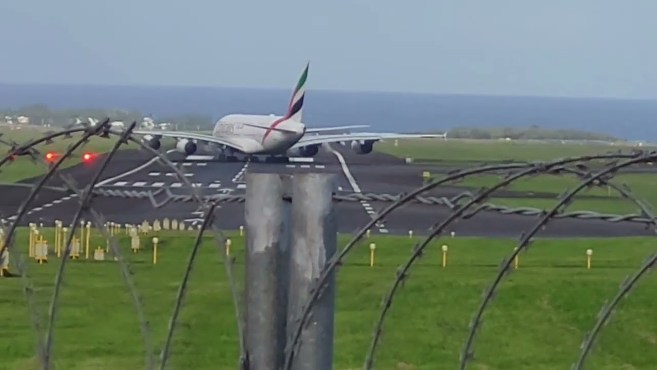 Emirates A380 takeoff from Mauritius to Dubai