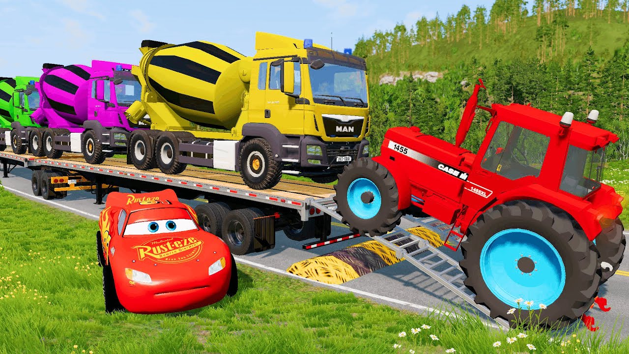 Flatbed Truck McQueen | Transportation with Truck - Pothole vs Car #4 | BeamNG.Drive Gameplay
