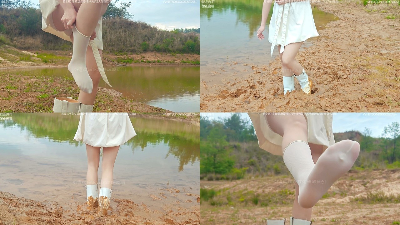 White boots and white socks wet and muddy(NE)(162)(Full video 38m 35s)