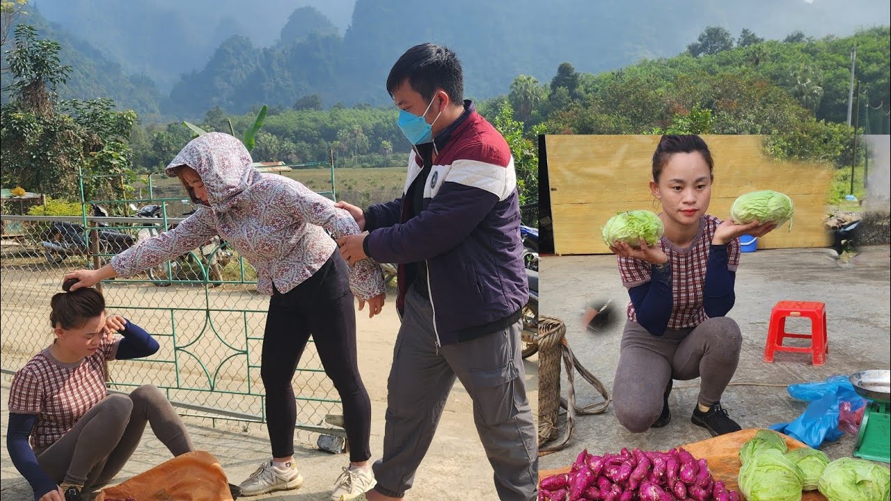 Harvest sweet potatoes and cabbage to sell. meeting a guy whose wife annoys me