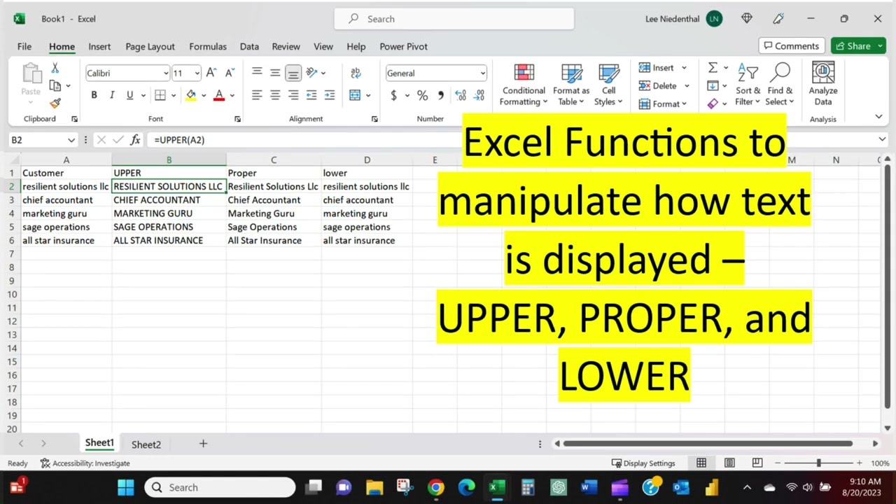 Excel Functions to Manipulate Text Case -- UPPER, lower, Proper