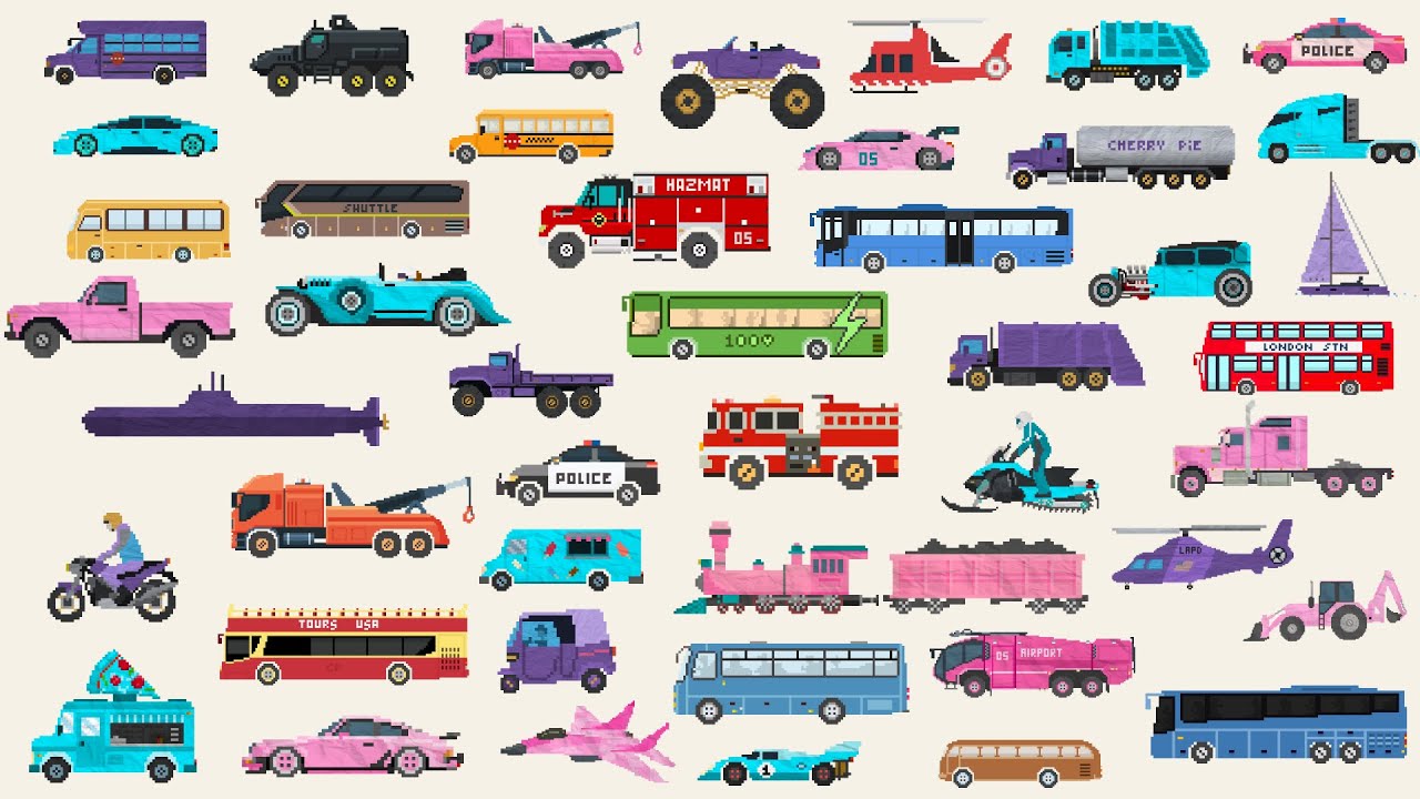 A Relaxing Collection of 8-Bit Vehicles: Buses, Trucks & More