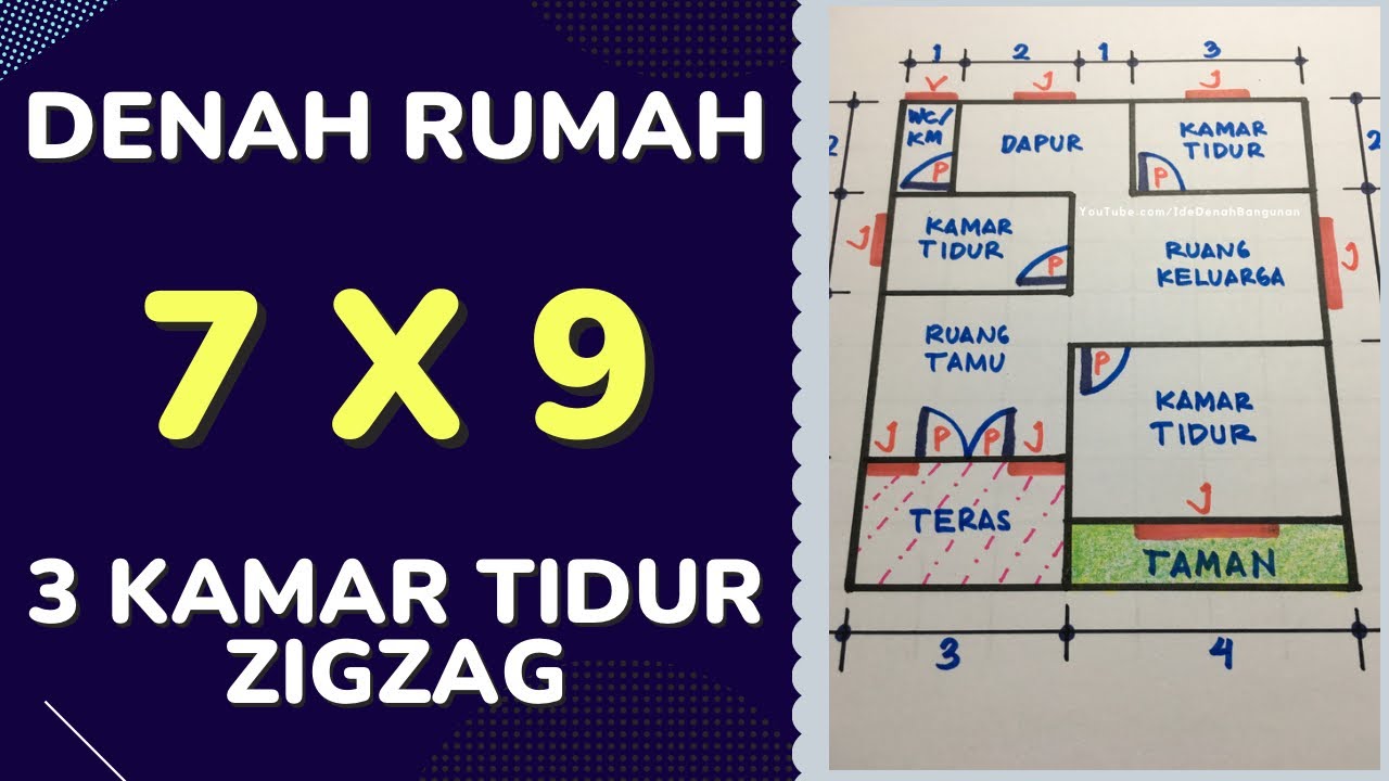 Denah Rumah 7x9 3 Kamar Tidur Zigzag