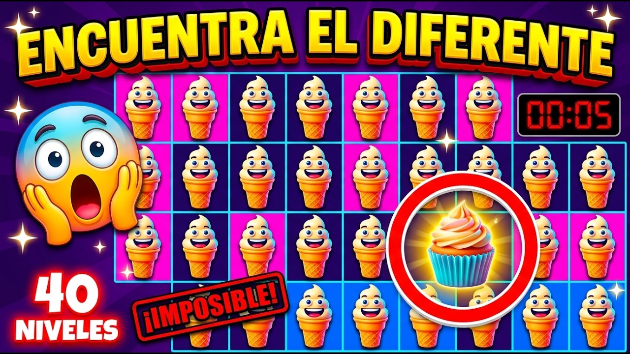 🔥 ENCUENTRA EL EMOJI DIFERENTE 🍦🍎🌸 | 40 Niveles IMPOSIBLES | Quiz Visual