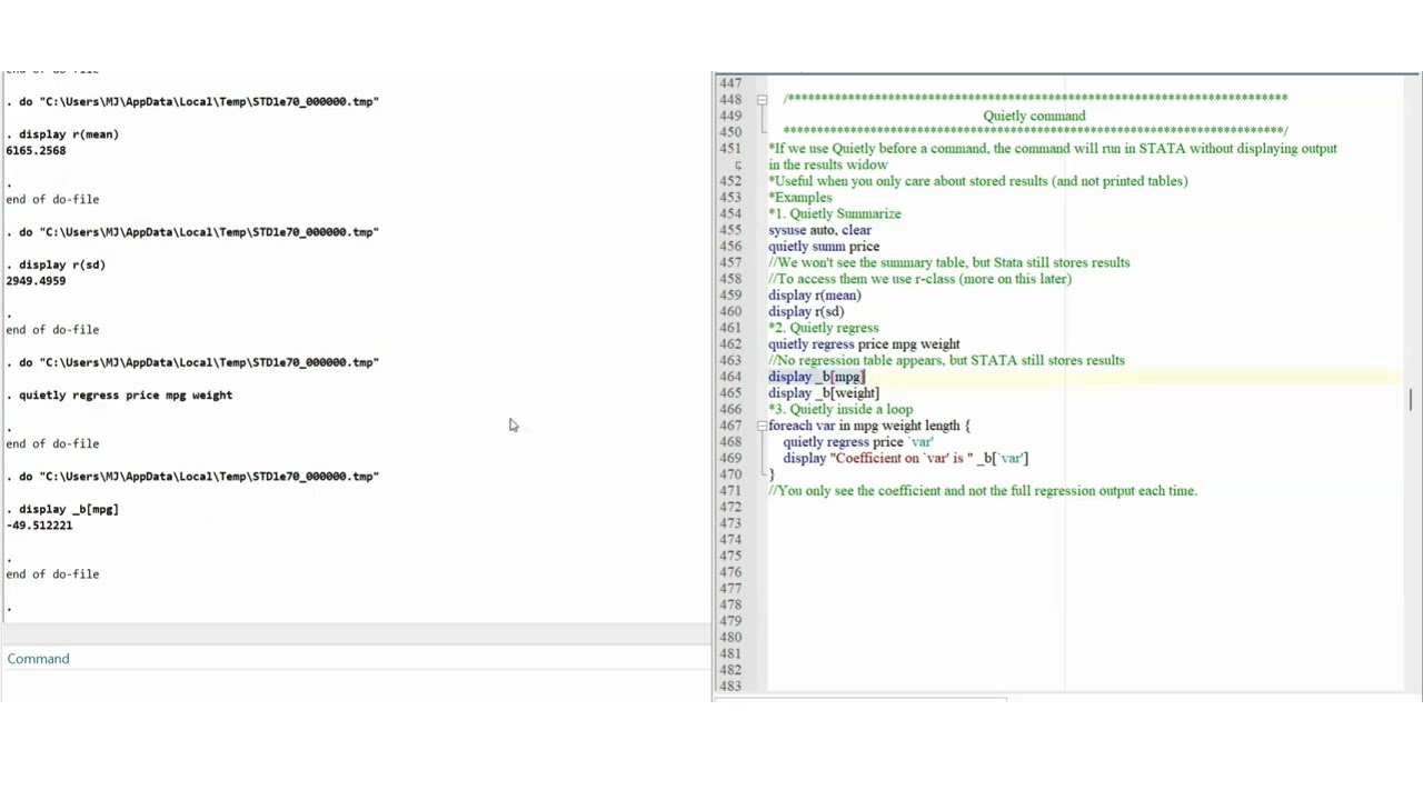 Quietly command in STATA