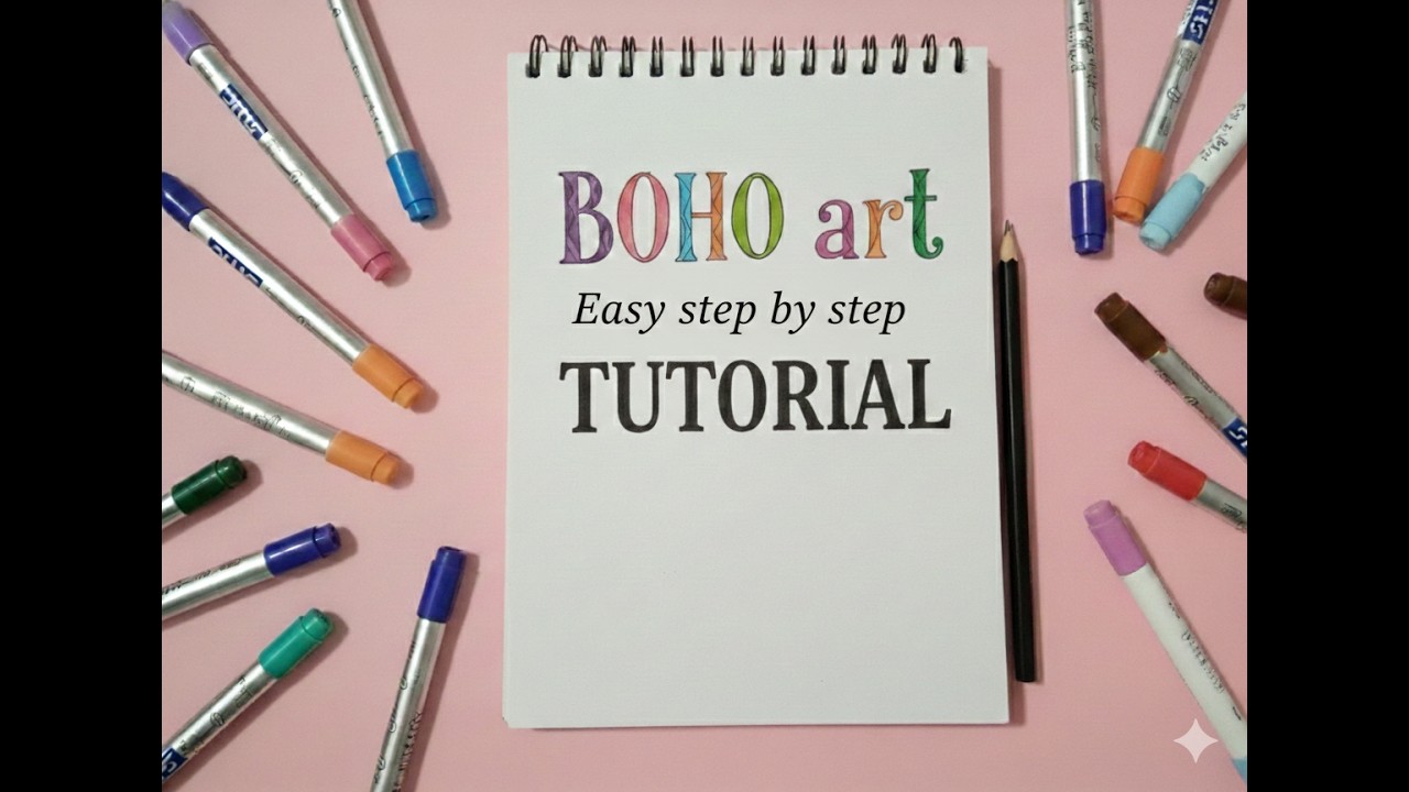 Modern Boho Art Painting Tutorial | Black Glitter Pen Mandala & Abstract Design  #art #bohoart