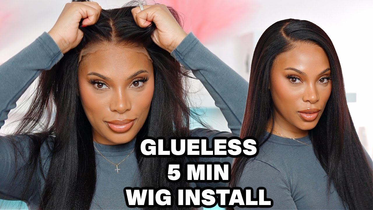 5 MINUTE GLUELESS WIG INSTALL | MOST NATURAL LOOKING YAKI STRAIGHT WIG! | NADULA HAIR
