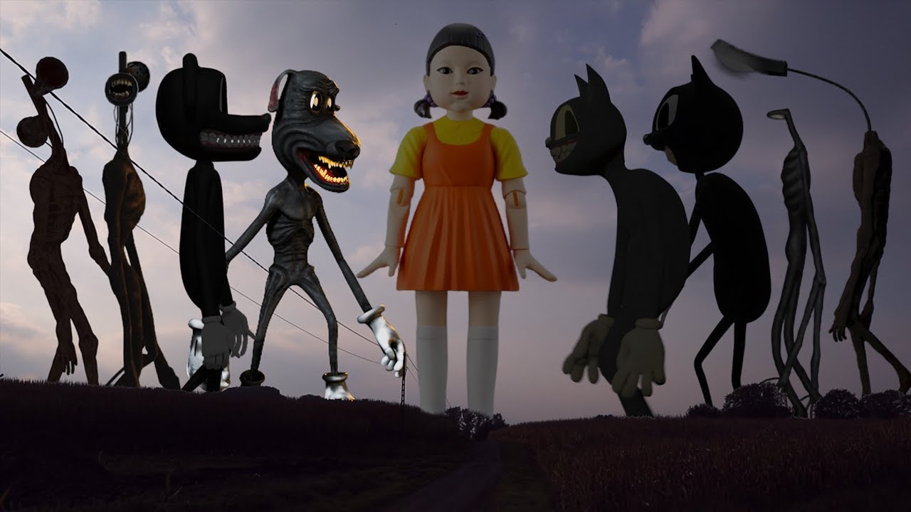 TEAM Siren Head VS TEAM Traffic Light Head VS Squid Game Doll VS TEAM Light Head VS TEAM Cartoon Cat