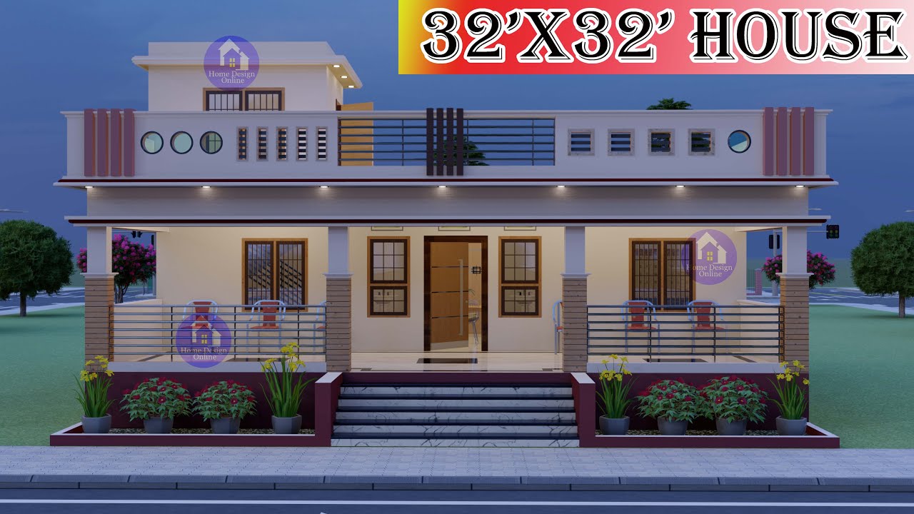 32'x32' घर का डिज़ाइन II 2बेडरूम वाला घर II Low Budget Home plan II Single floor Home