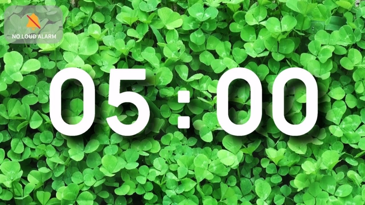 5 Minute Timer with Music — Calm Peaceful Ambient Piano Clover Field — NO LOUD ALARM