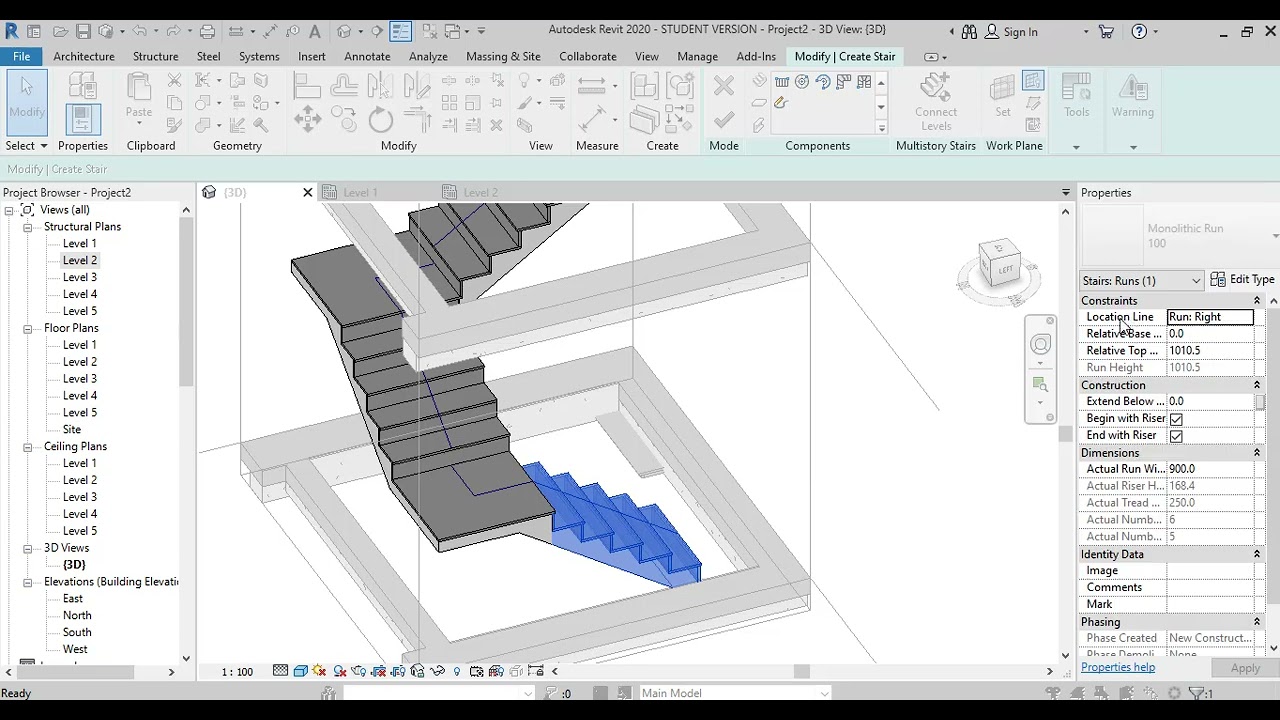 REVIT HCMUTE THẦY TÚ : 08 VẼ CẦU THANG 3 VẾ BẰNG CÔNG CỤ STAIR TRONG REVIT