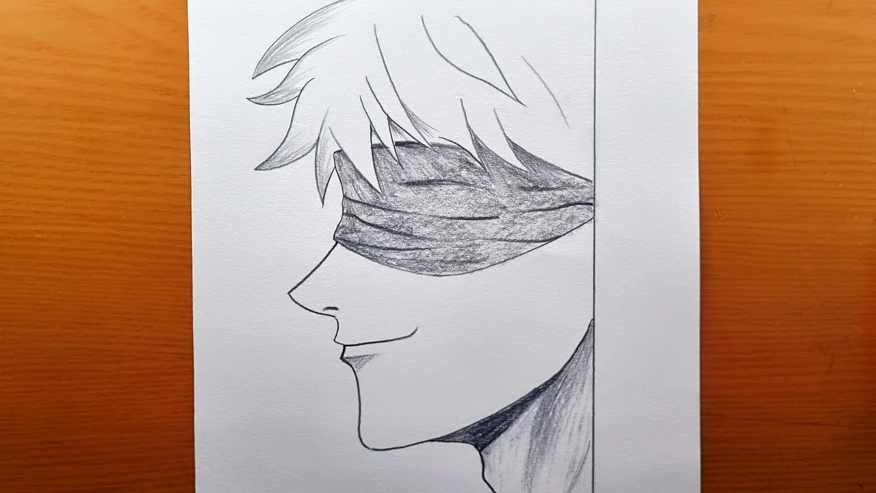 Cómo dibujar un chico de anime con los ojos vendados (paso a paso) | Dibujo a lápiz
