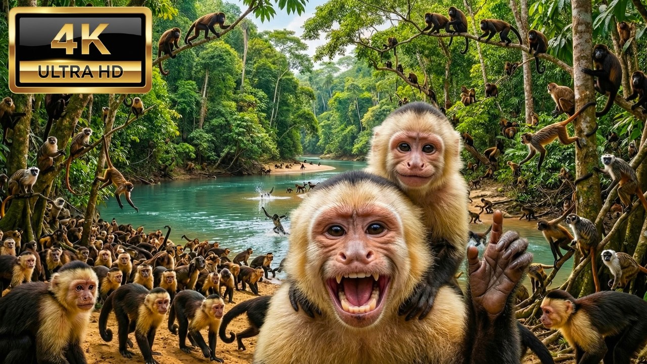 Relaxing Walk in the Amazon: Spider Monkey, Capuchin Monkey, Howler Monkey & Tamarins (4K)