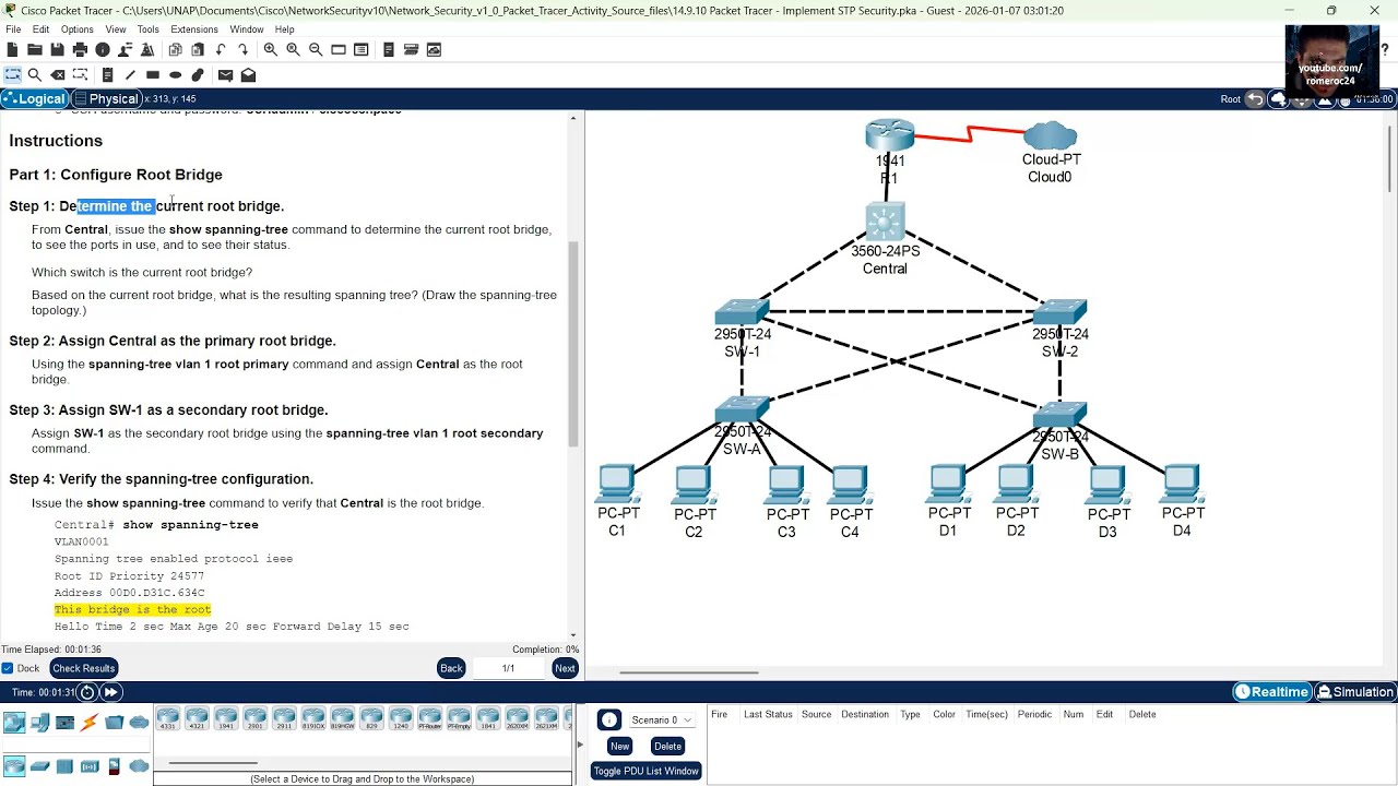 14.9.10 Packet Tracer - Внедрение безопасности STP