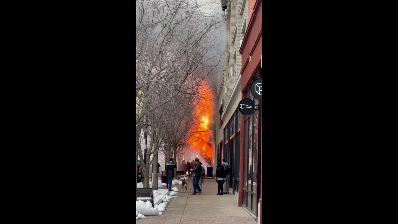 Dramatic video captures explosion, flying debris at Main Street blaze