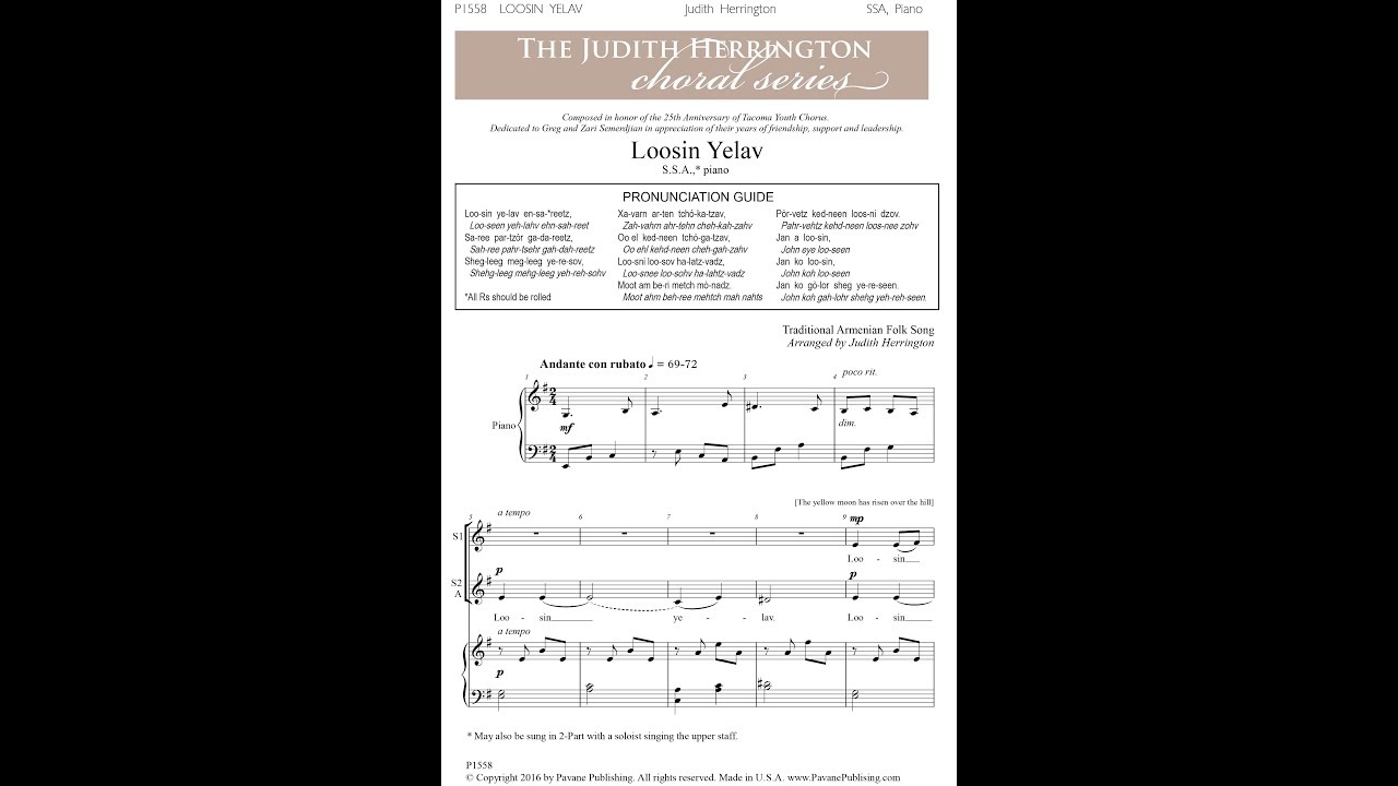 Loosin Yelav (SSA Choir) - Arranged by Judith Herrington