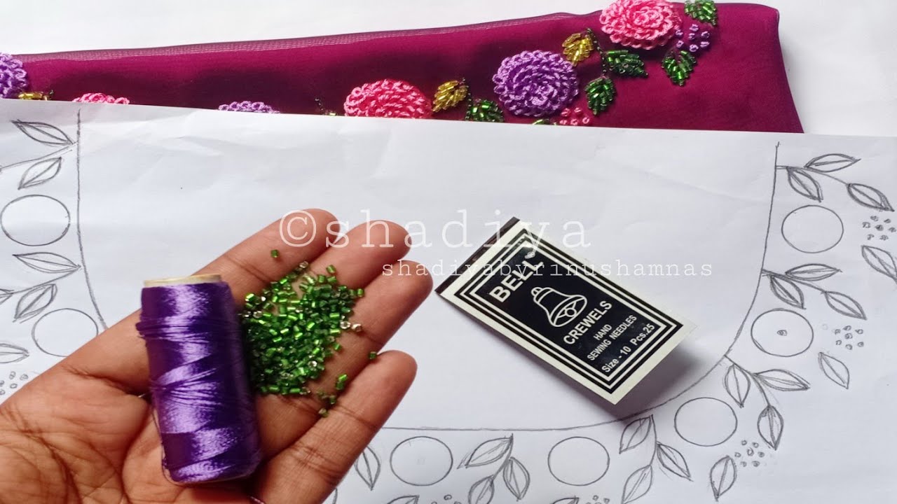 Hand embroidery  neck design for kurti|neck embroidery designs with ring knot flower