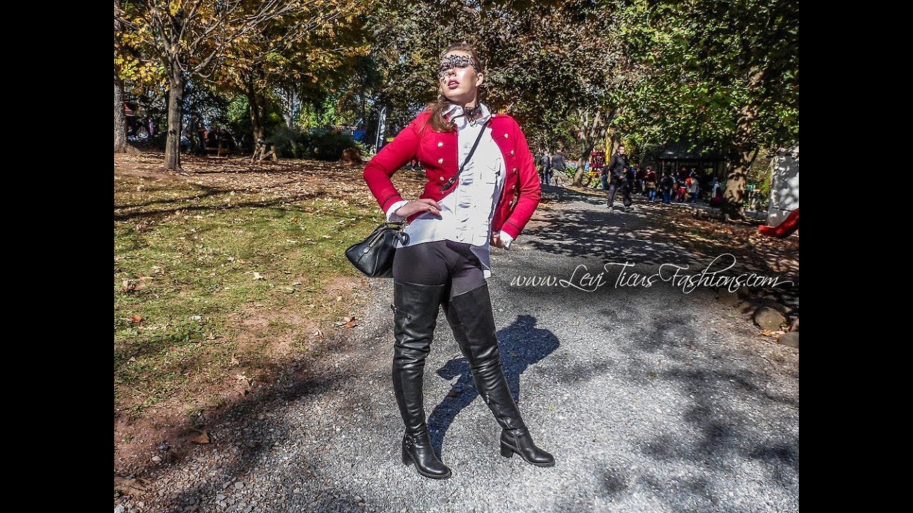 BLACK LEATHER GOTHIC STEAMPUNK BIKER THIGH BOOTS COSPLAY COSTUME AT RENAISSANCE FAIRE