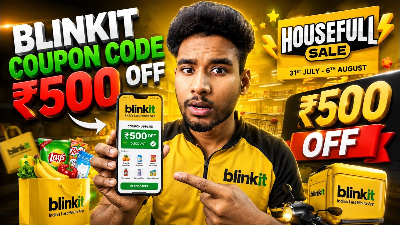 🚀 Blinkit Coupon Code Today 2026 | Latest Blinkit Offers 🎁 Upto ₹500 OFF, Free Delivery & Deals