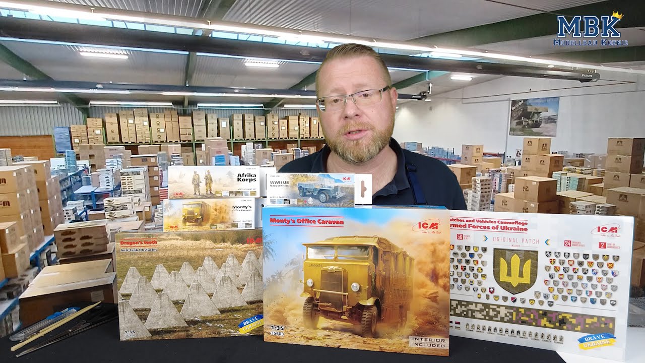 MBK packt aus #1191 - 1:35 Dragon teeth, Chevrons + Camo Ukraine Army , Monty's Office Caravan (ICM)