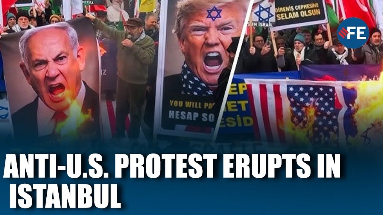 Demonstrators Burn Images Of Trump & Netanyahu Outside U.S. Consulate In Istanbul