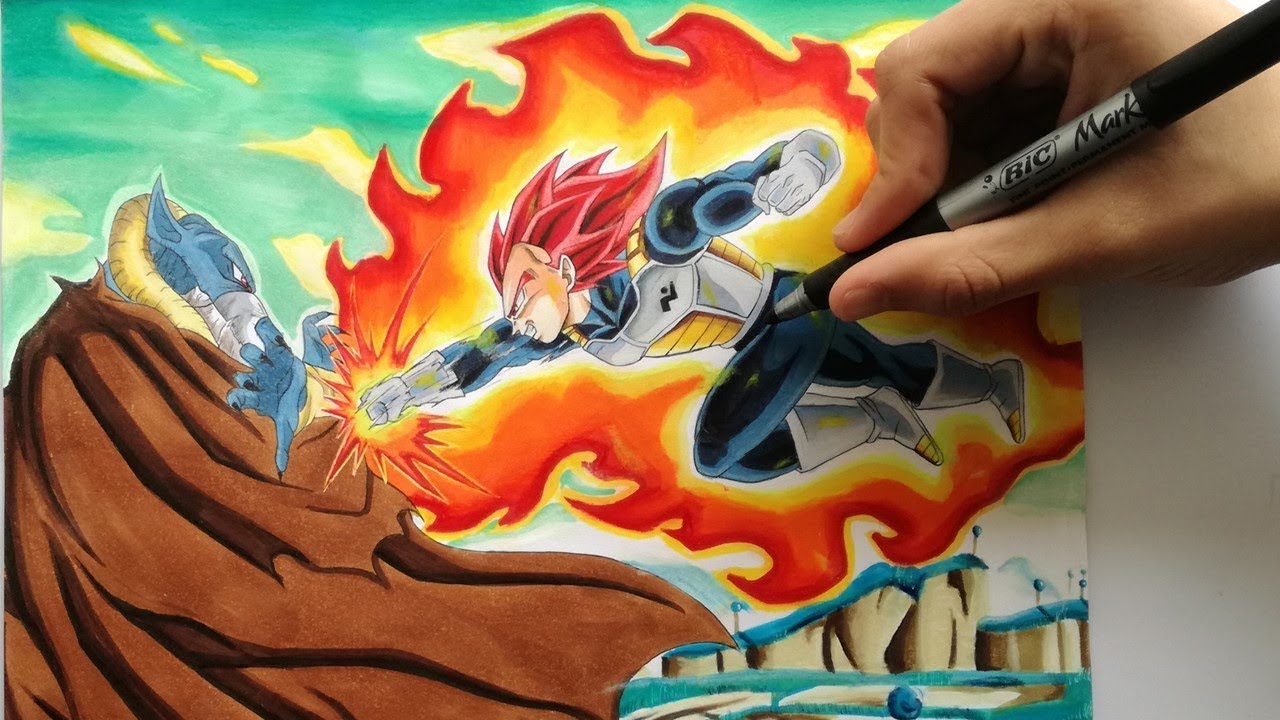 como dibujar a VEGETA Ssj God vs Moro dragon ball super/drawing to vegeta ssj god