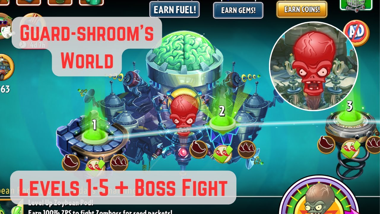 Plants vs Zombies 2 - Penny's Pursuit this week - Level Up Guard-shroom! Levels 1-5 + Final Boss