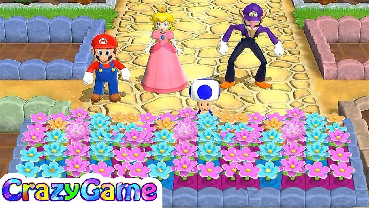 Mario Party 9 Garden Battle - Mario vs Peach vs Waluigi Master CPU Gameplay | Crazygaminghub
